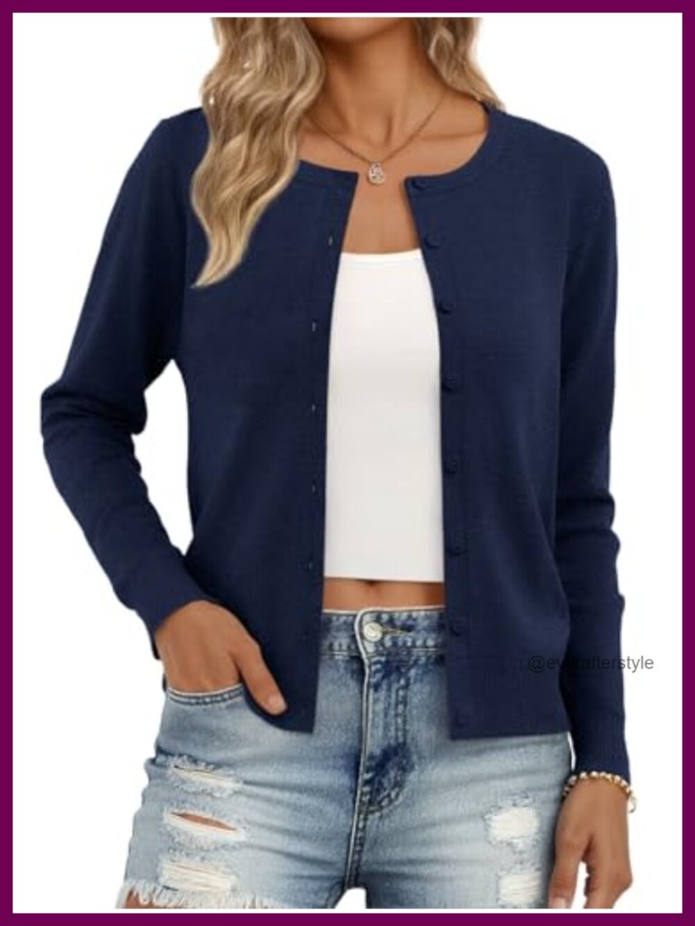 Women's Lightweight Knit Cardigan Button Crew Neck Long Sleeve
